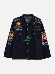 Washed Embroidered Badge Denim Jacket