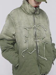Washed Gradient Frayed Winter Coat