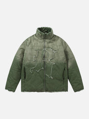 Washed Gradient Frayed Winter Coat
