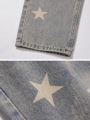 Washed Star Print Jeans