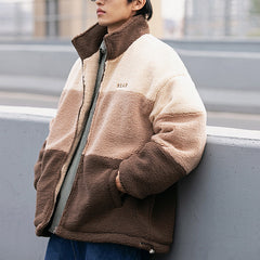 Winter-Sherpa-Jacke mit Farbblock-Patchwork