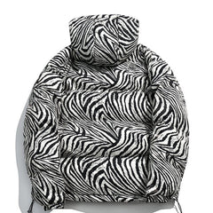 Zebra Pattern Hooded Puffer Jacket