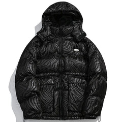 Zebra Pattern Hooded Puffer Jacket