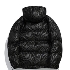 Zebra Pattern Hooded Puffer Jacket