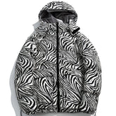 Zebra Pattern Hooded Puffer Jacket