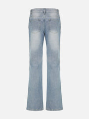 ZIP UP Patchwork High Rise Straight Leg Jeans