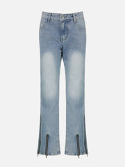 ZIP UP Patchwork High Rise Straight Leg Jeans