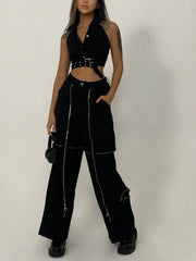 Zipper Design Loose Pants