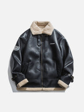 PU-Borg-Jacke mit Reißverschluss und Revers