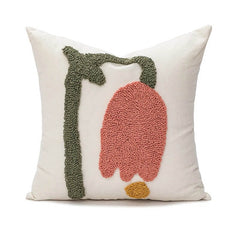 Housse de coussin tulipe pastel touffetée