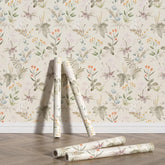 Papier peint amovible beige à motif floral Cottagecore