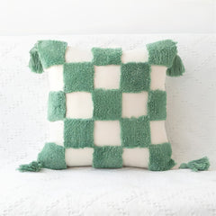 Housse de coussin capitonnée à carreaux vert sauge