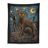 Wandteppich mit Katzenmotiv in Sternennacht