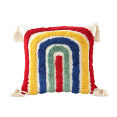 Housse de coussin touffetée arc-en-ciel