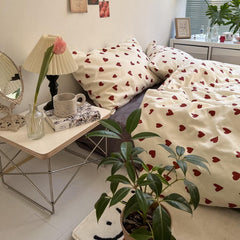 Parure de lit vintage à cœurs rouges
