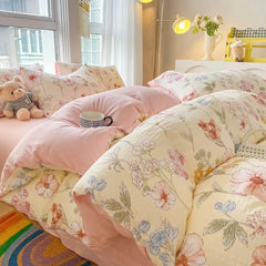 Parure de lit texturée à imprimé floral aquarelle