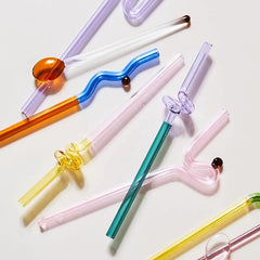 Pailles ondulées en verre pastel