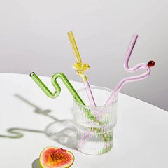 Pailles ondulées en verre pastel