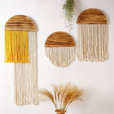 Décoration murale en macramé en demi-cercle en bois