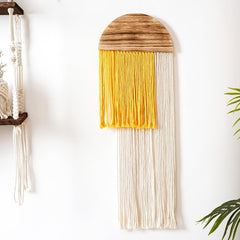 Décoration murale en macramé en demi-cercle en bois