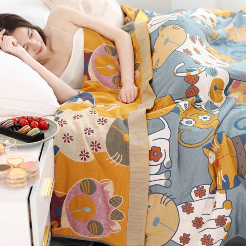 Cute Animal Cartoon Reversible Cotton Quilt
