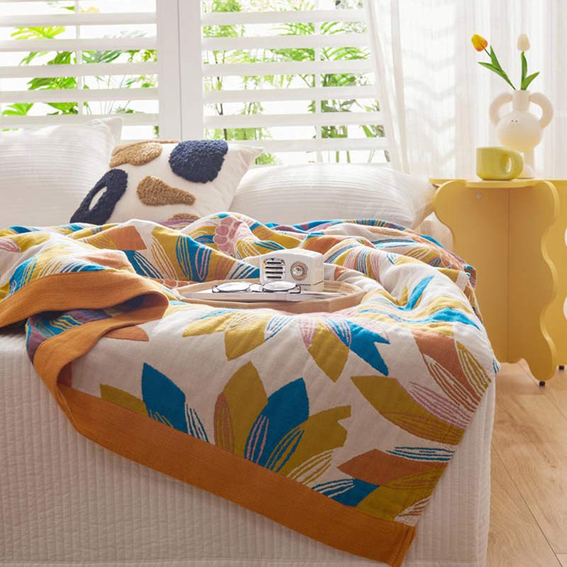 Yellow Flower Print Cotton Reversible Quilt