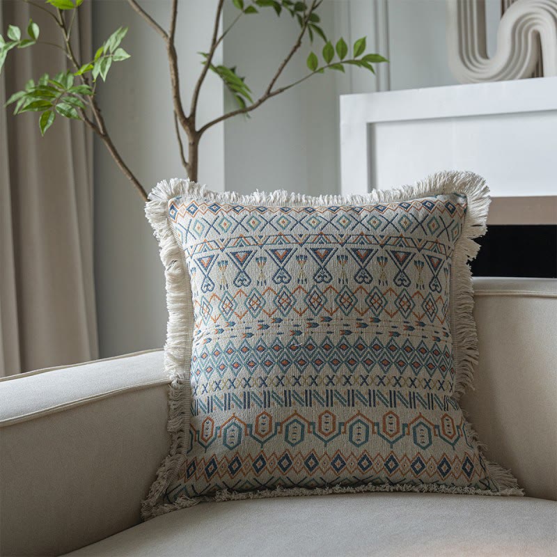 Jacquard Pattern Rural Retro Tassel Pillowcase