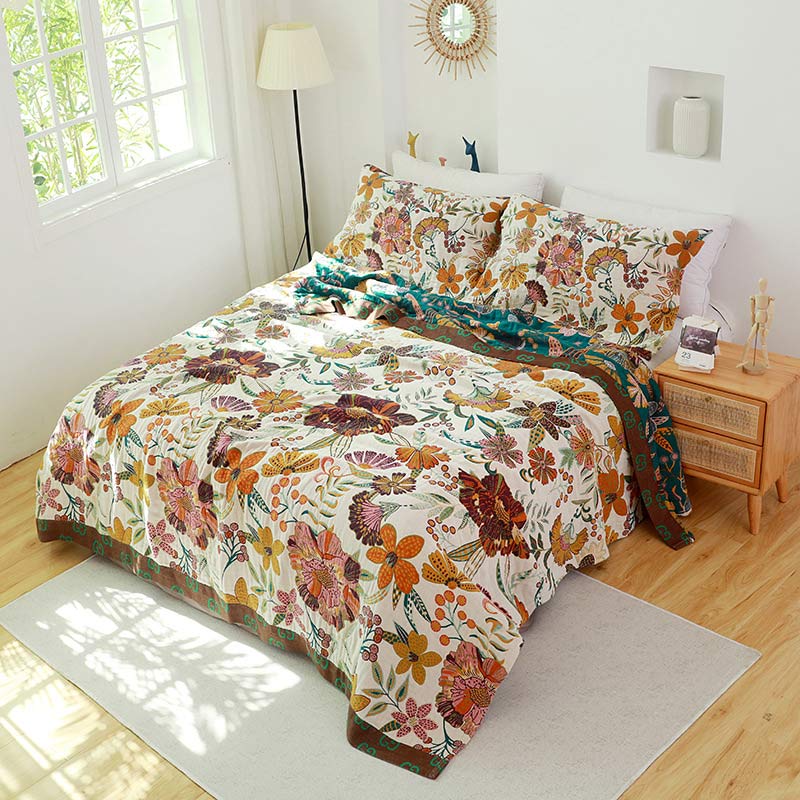 Luxuriant Flower Cotton Reversible Soft Quilt
