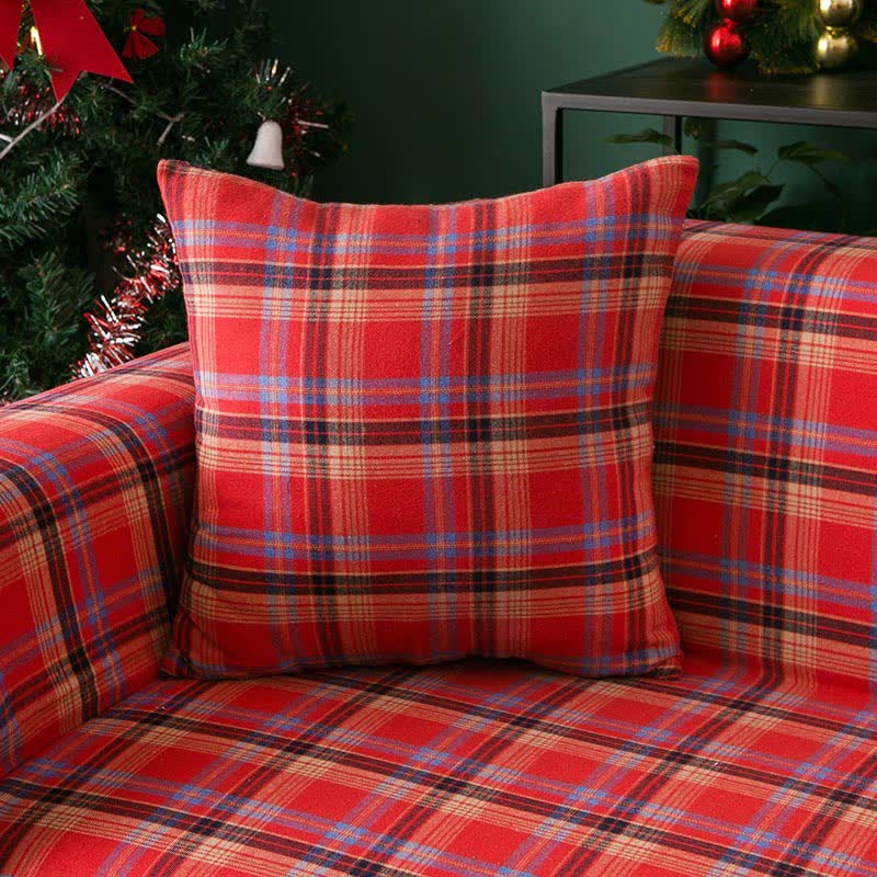 Classic Red Plaid Tassel Sofa Protector