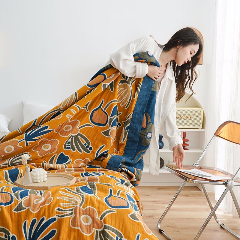 Bohemian Flower Print Double Side Quilt