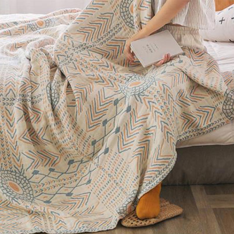 Boho Striped Cotton Quilt Reversible Sofa Towel