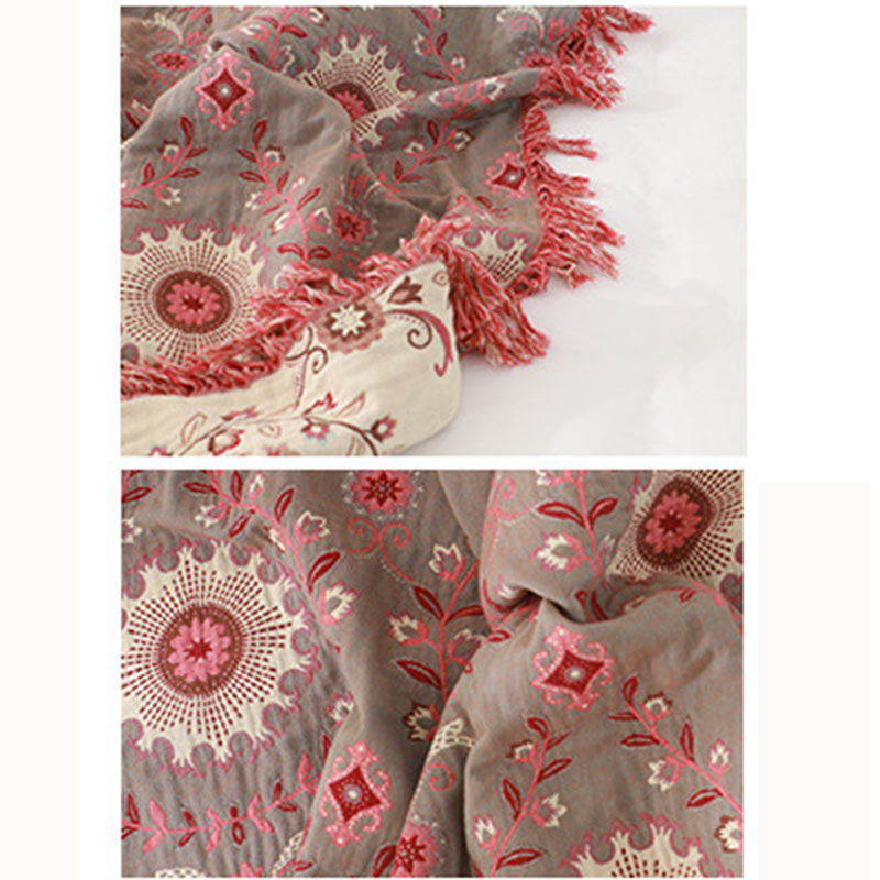 Retro Cotton Gauze Reversible Tassel Quilt