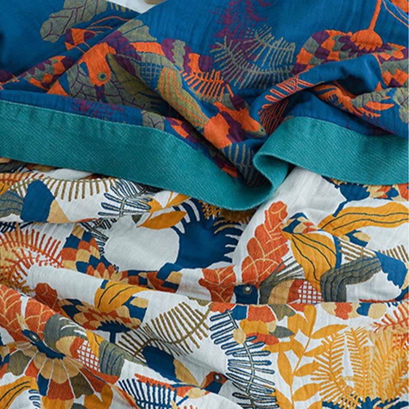 Soft Bird & Flower Cotton Reversible Quilt