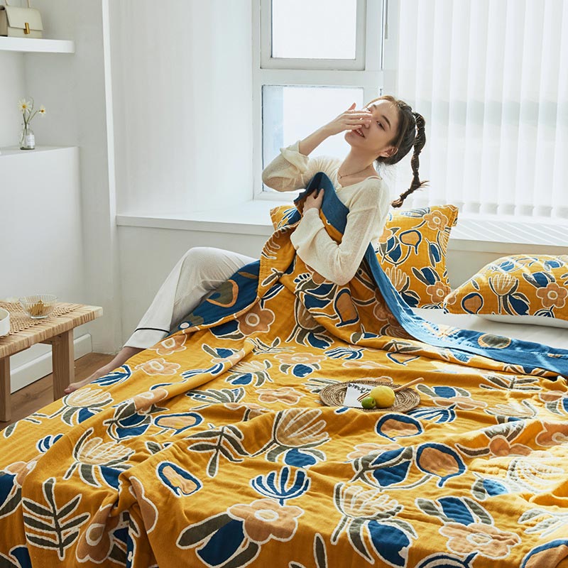Bohemian Flower Print Double Side Quilt