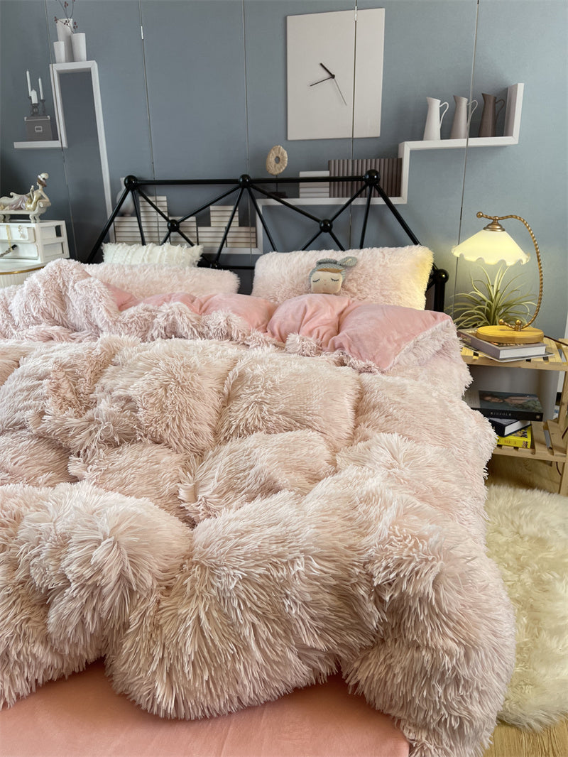 Winter Thickened Mink Velvet Bed Four Piece Set by LSI