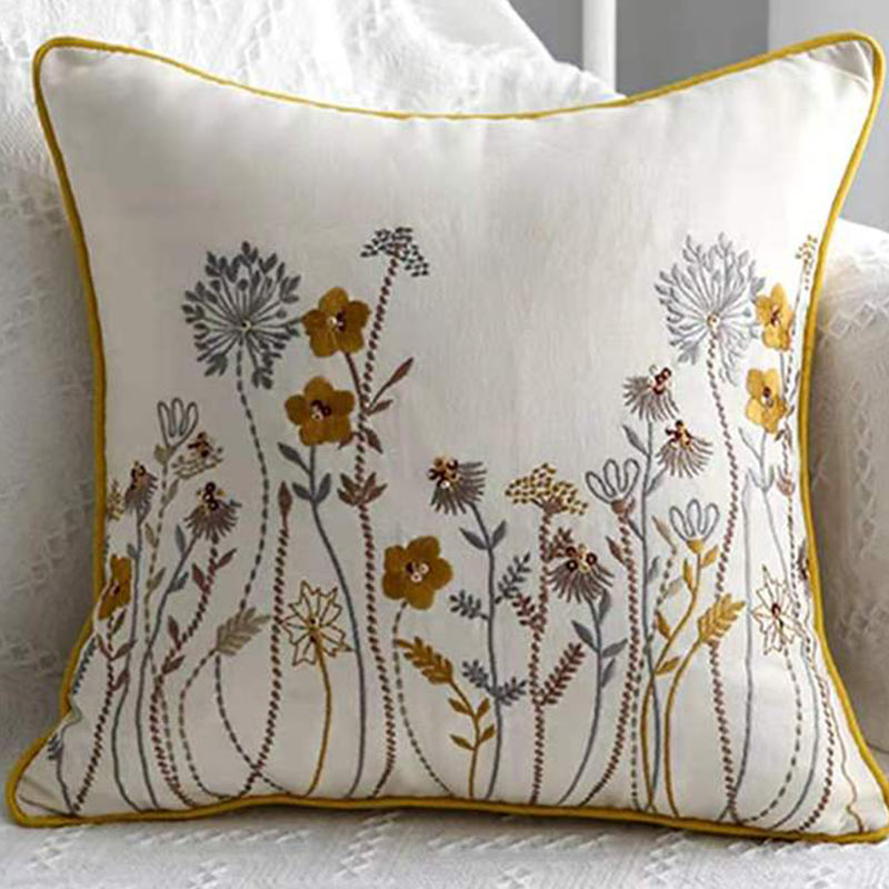 Rural Flower Pattern Embroidered Pillowcase
