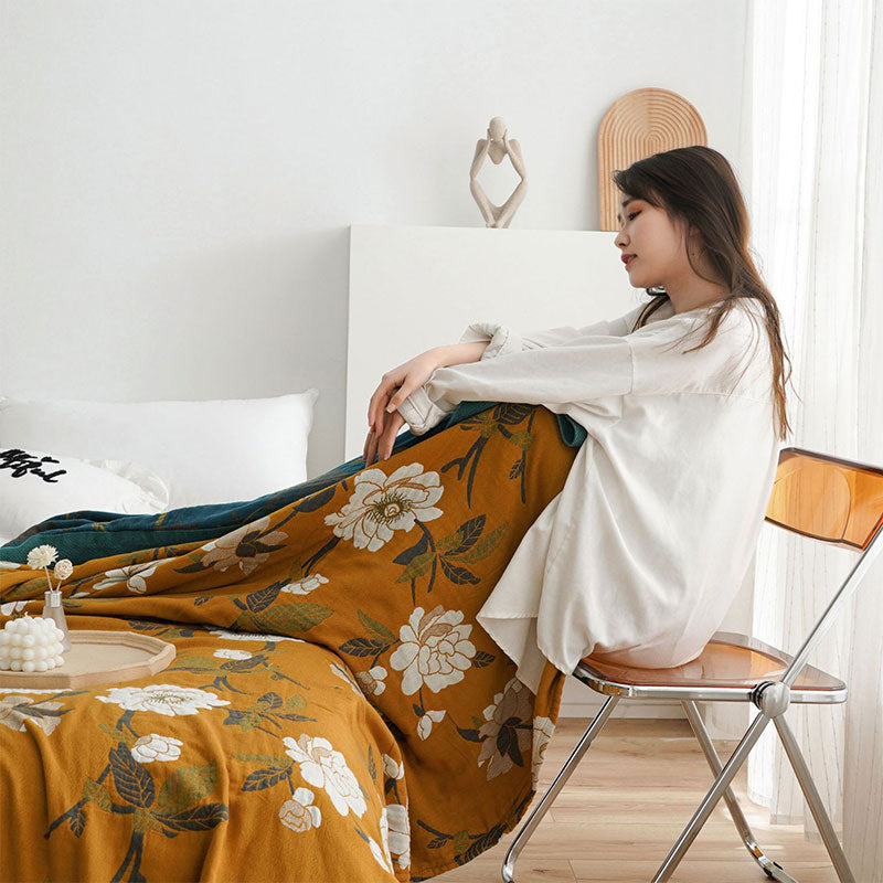 Boho Yellow Flower Reversible Cotton Quilt