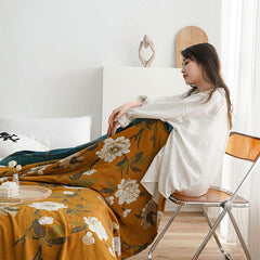 Boho Yellow Flower Reversible Cotton Quilt