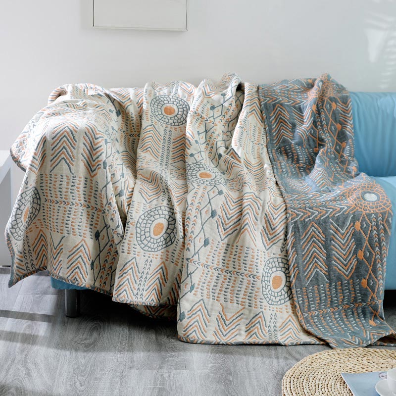 Boho Striped Cotton Quilt Reversible Sofa Towel
