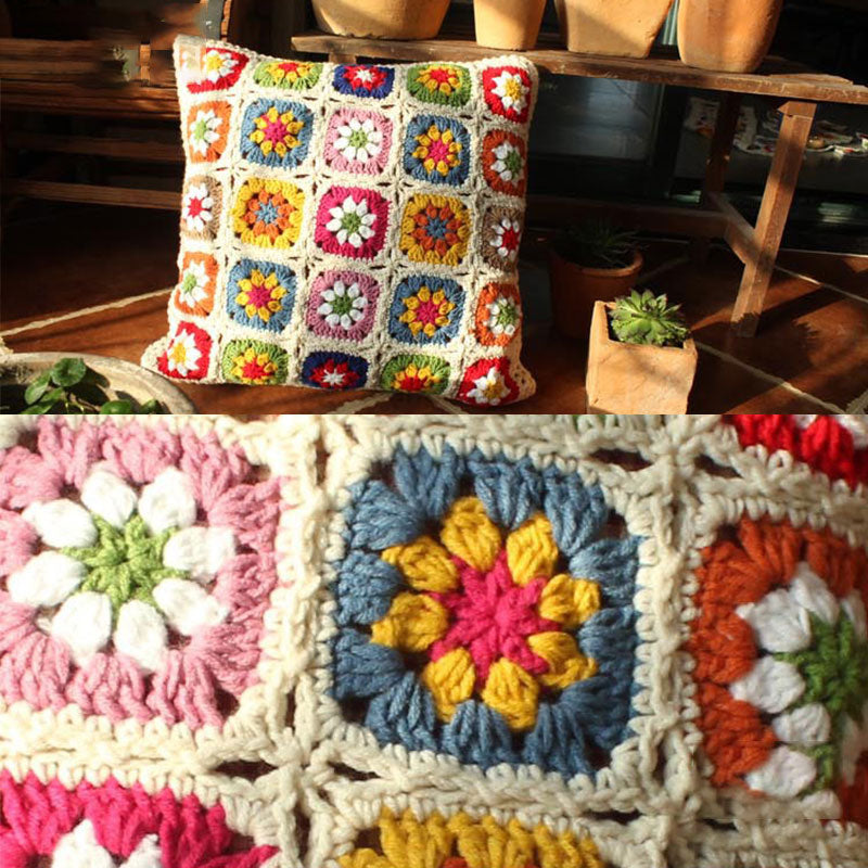 Patchwork Crochet Colorful Flower Pillow Sham