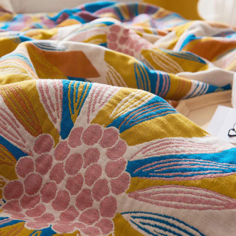 Yellow Flower Print Cotton Reversible Quilt