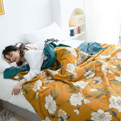 Boho Yellow Flower Reversible Cotton Quilt