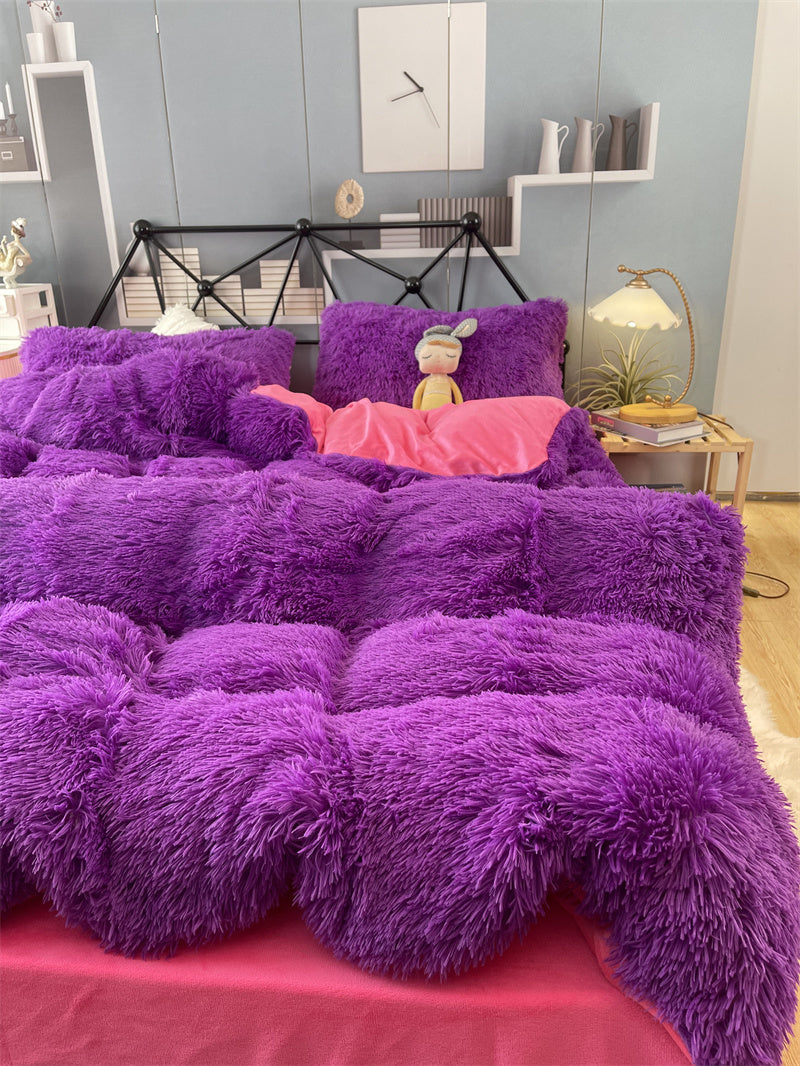 Winter Thickened Mink Velvet Bed Four Piece Set by LSI