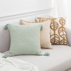 Linen Leaves Embroidery Cushion Covers