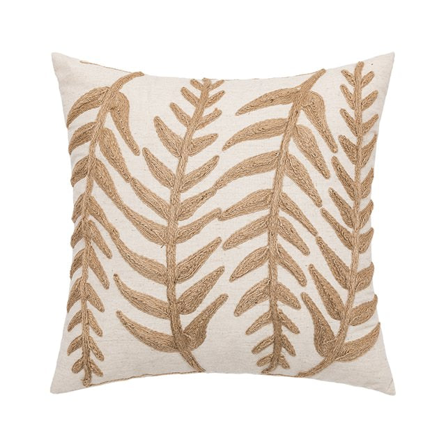 Linen Leaves Embroidery Cushion Covers