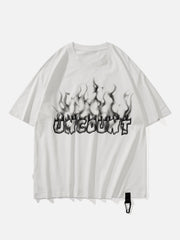 3D Flame Letter Print Hole Tee