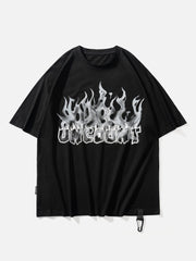 3D Flame Letter Print Hole Tee