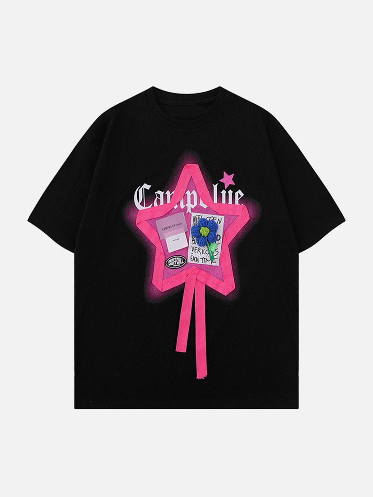 3D Flower Star Silk Ribbon Tee