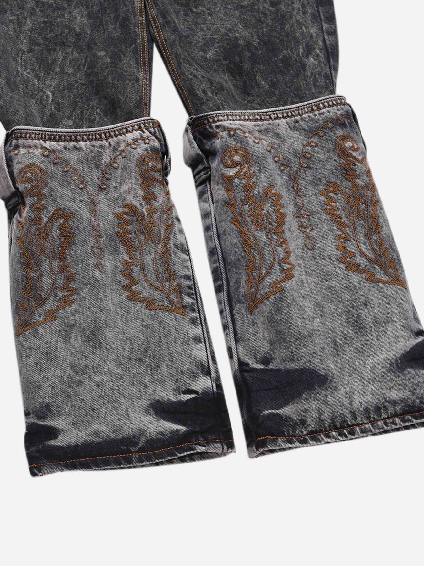 Acid wash Embroidery Stitching Two-tone Jeans - 1744