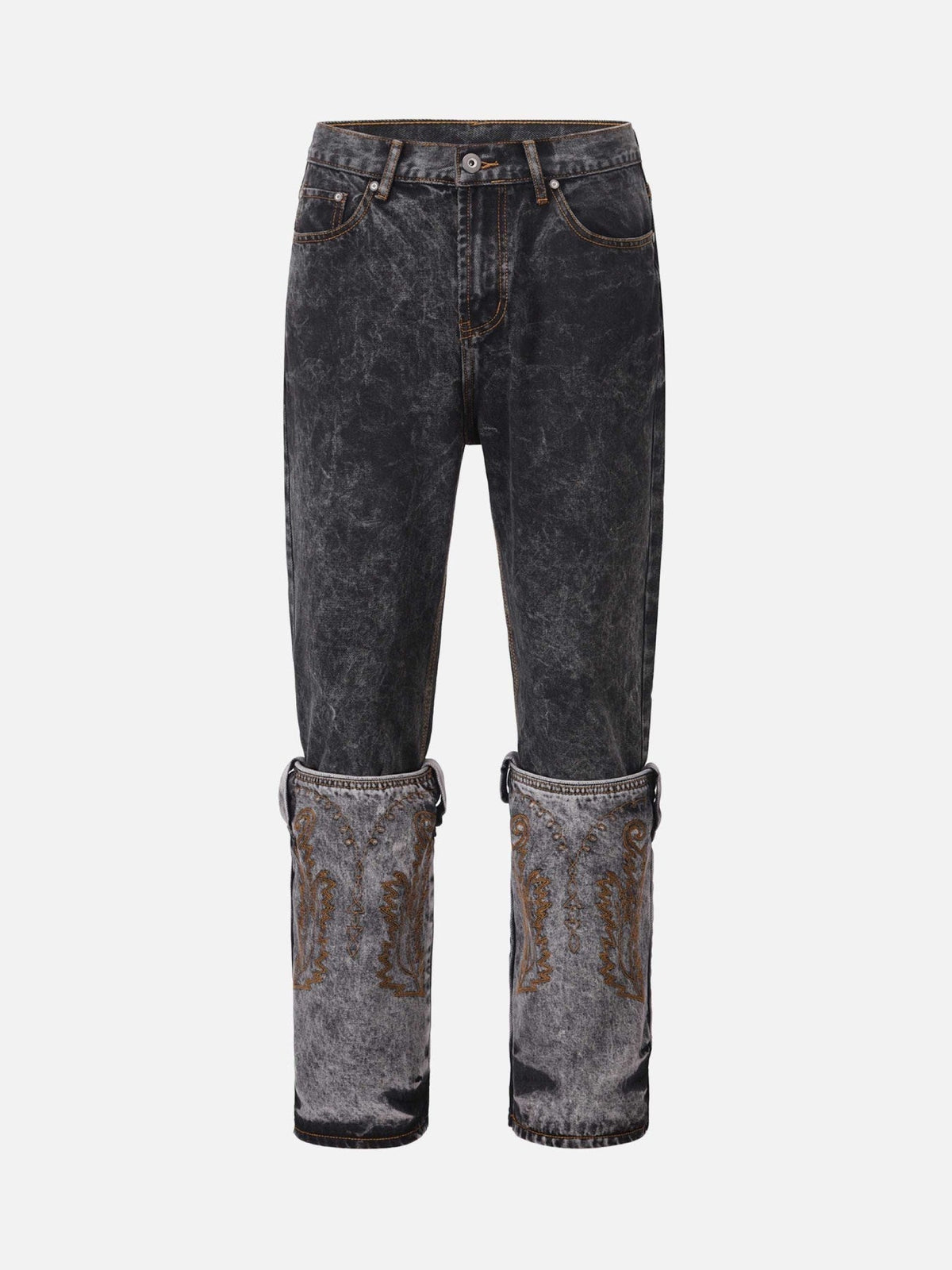 Acid wash Embroidery Stitching Two-tone Jeans - 1744